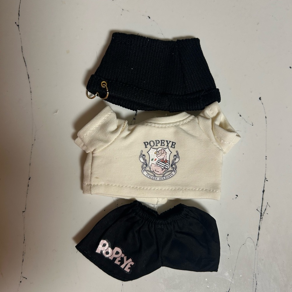 Labubu Popeye Graphic Tee and Shorts Set and necklace